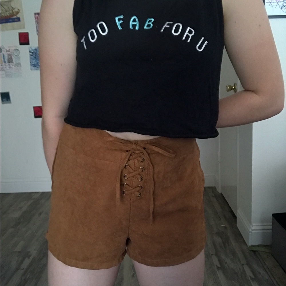 Brown Velvet shorts w/ cropped tank